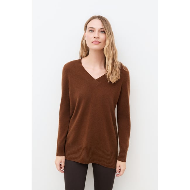 Pull droit cachemire MFRANK marron cognac <span itemprop=