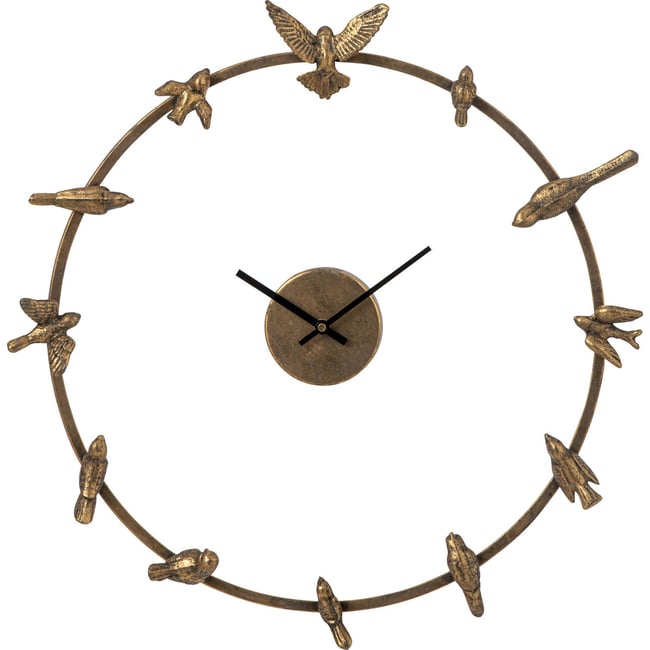 Horloge murale oiseau en métal Couleur doré <span itemprop=
