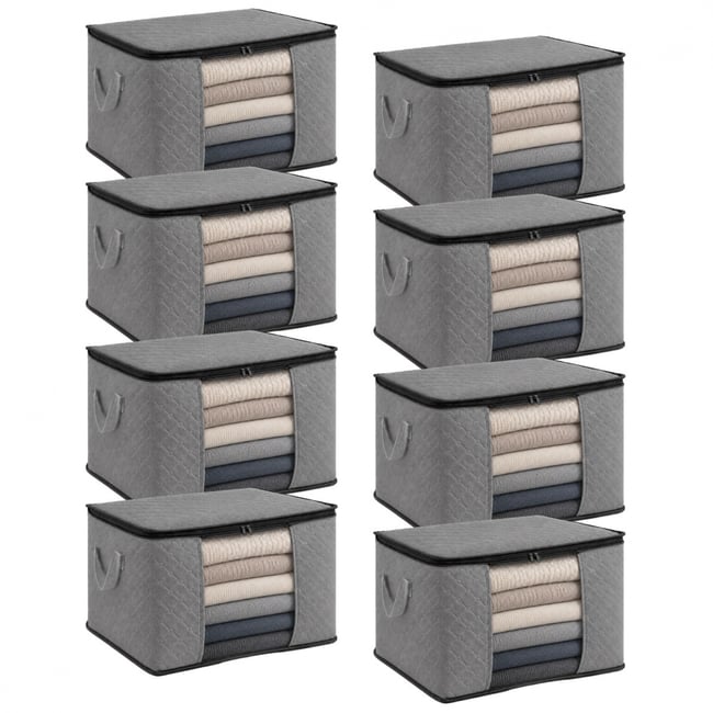 Lot de 8 sacs de rangement pliable pour vêtements, linge de maison avec poignées - VIVEZEN