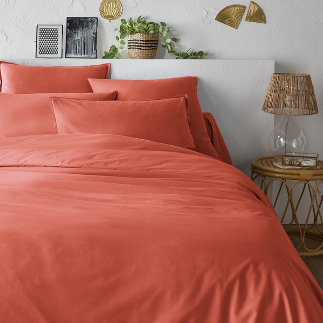 Housse de couette unie percale coton bio Scenario  pomelo <span itemprop=