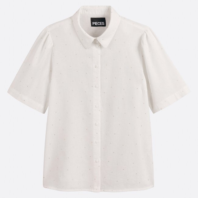 Blusa de lunares de manga corta blanco <span itemprop=