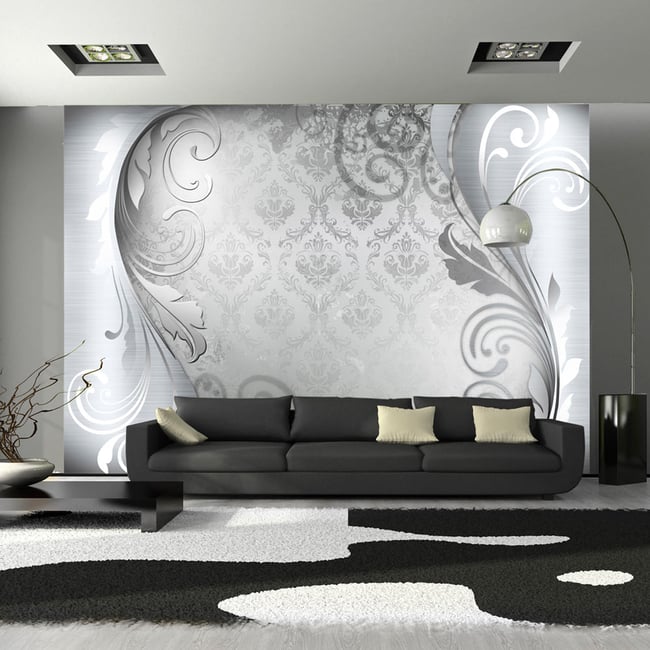 Papier peint intissé panoramique Abstractions Gray ornament Couleur gris / argent <span itemprop=