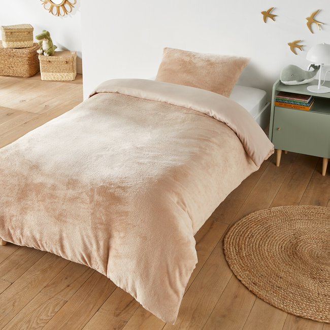 Bettwäsche-Set aus Fleece für Kinder, rechteckiger Kissenbezug natur <span itemprop=