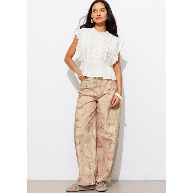 Pantalon barrel à fleurs imprimé multicolore <span itemprop=