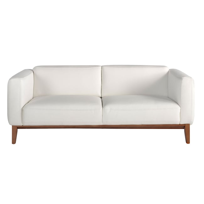Canapé rembourré en cuir et pieds noyer Couleur blanc | noyer <span itemprop=