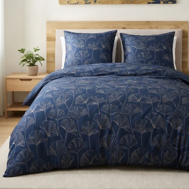 Parure housse de couette avec taie(s) en microfibre motif feuilles de ginkgo, FLAVOR multicolore <span itemprop=