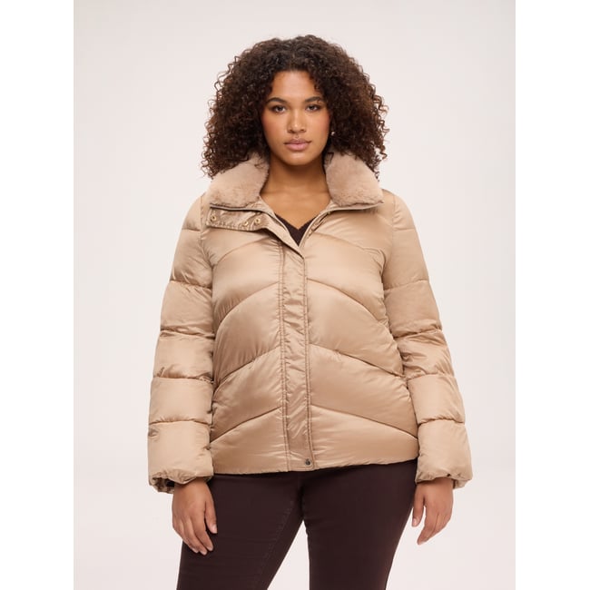 Doudoune courte avec col en peluche beige <span itemprop=