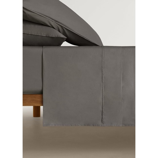 Drap plat percale de coton 300 fils lit 150/160 cm gris moyen <span itemprop=