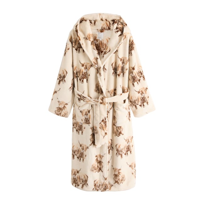 Robe de chambre confortable ecru hamish la vache highland <span itemprop=