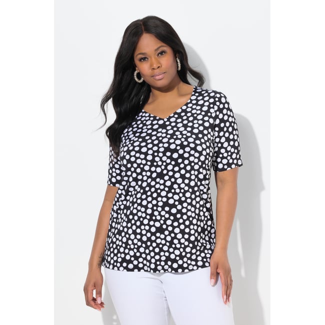 T-shirt à manches courtes. Tissu au tombé noir <span itemprop=