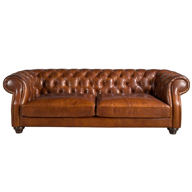 Canapé chester 3 places en cuir Couleur brun cognac | acajou <span itemprop=