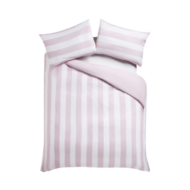 Parure housse de couette larges rayures rose <span itemprop=