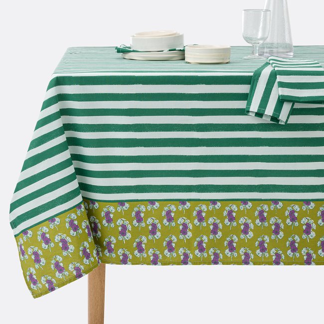 Gemusterte Tischdecke Marles aus vorgewaschener Baumwolle grün <span itemprop=