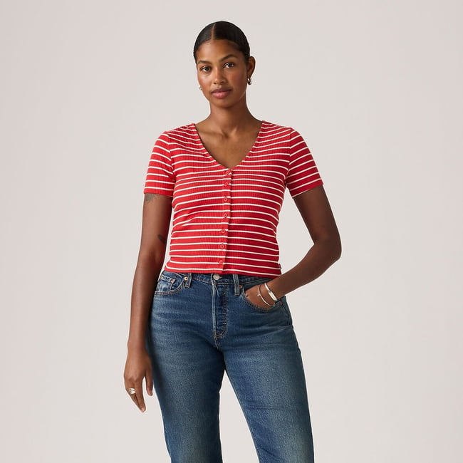 Striped Short V-Neck T-Shirt - LEVI'S