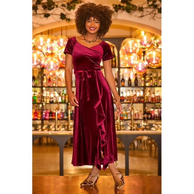 Robe à Volants de Fête Parfaite en Velours rouge <span itemprop=