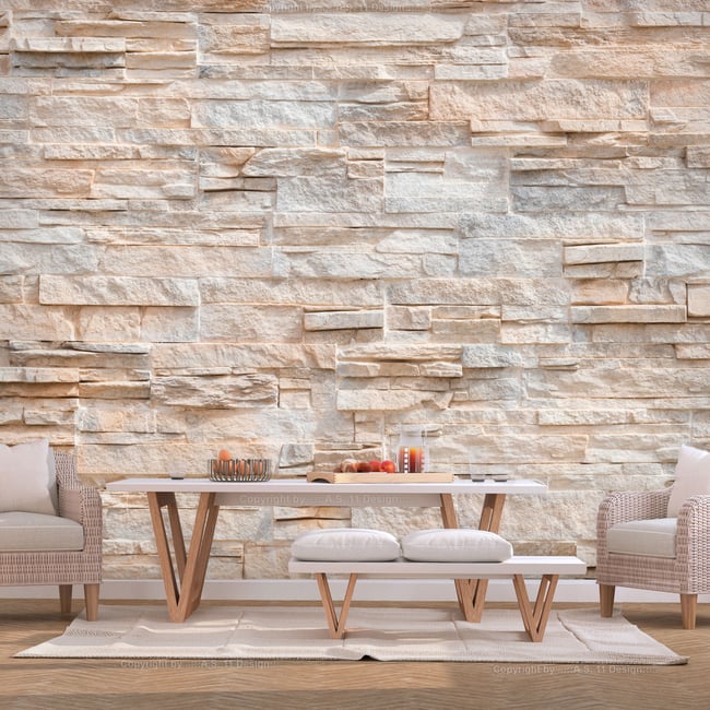 Papier peint intissé panoramique Raffinement de pierre Couleur beige <span itemprop=