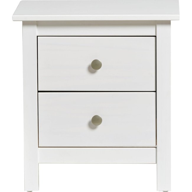 Table de chevet 2 tiroirs en pin massif - ELTON Couleur blanc <span itemprop=