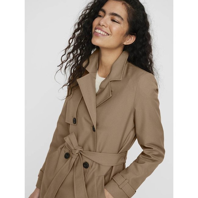 Belted mid length trench coat dark beige Vero Moda La Redoute