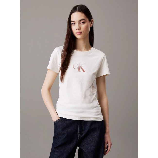 Slim-Fit Short-Sleeved T-Shirt with CK Logo - CALVIN KLEIN JEANS