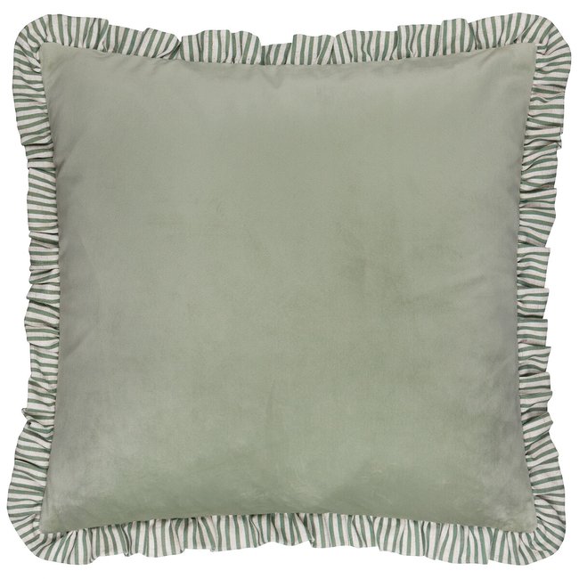 Solene Ruffle Matte Velvet Filled Cushion, sage, WYLDER