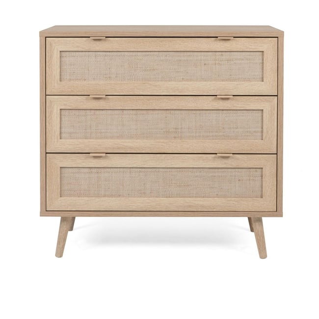 Commode bohème 3 tiroirs effet rotin SONA Couleur bois naturel <span itemprop=