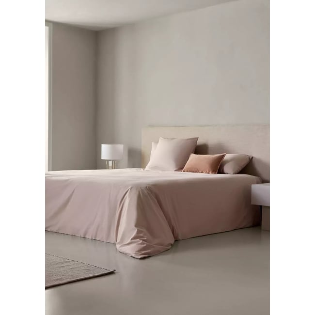 Housse de couette percale de coton 200 fils lit 150/160 cm rose pâle <span itemprop=