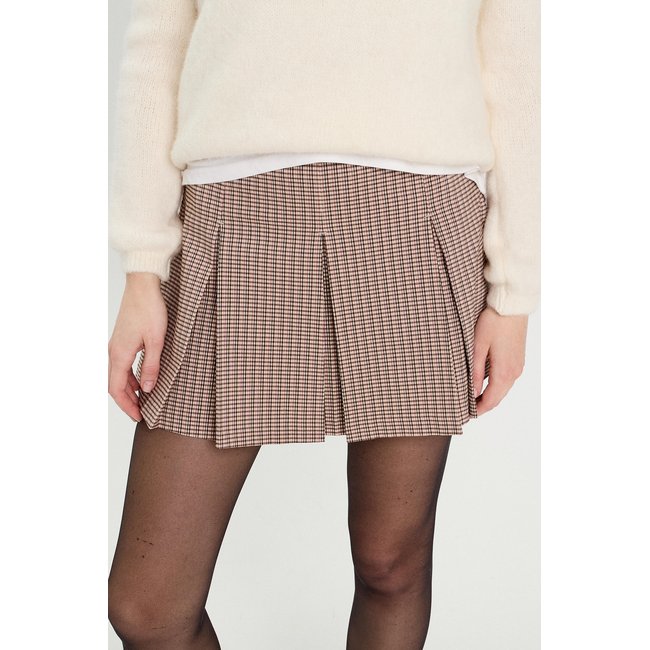 Jupe évasée plissée beige <span itemprop=