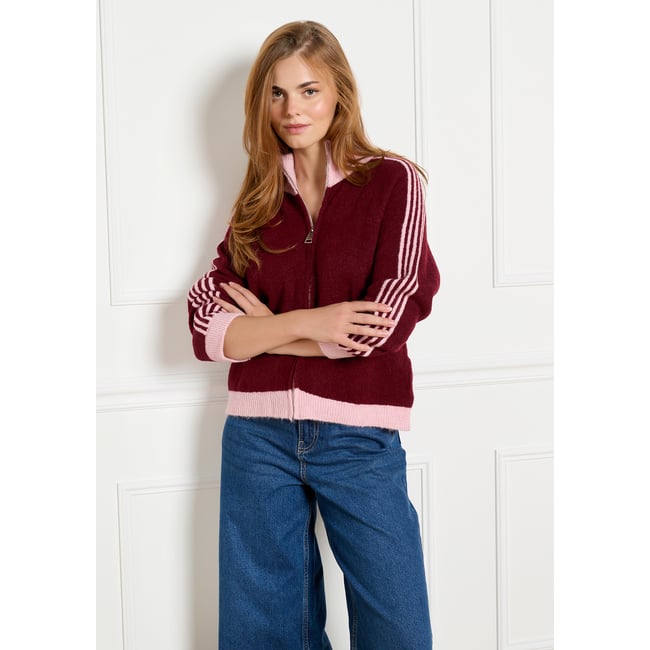 Cardigan zippé à manches raglan bordeau wine <span itemprop=