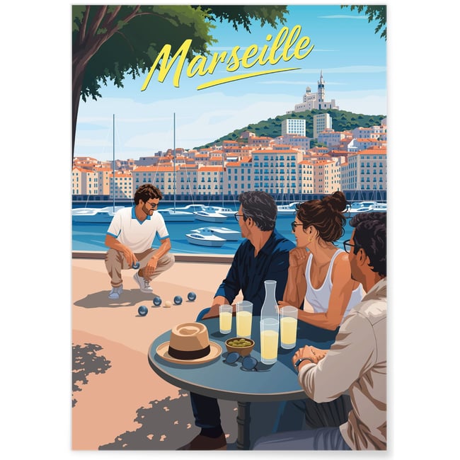 Affiche ville Marseille 4 Pétanque Couleur blanc <span itemprop=