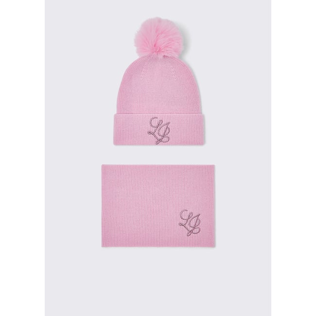 Ensemble Bonnet et Col en Maille rose <span itemprop=