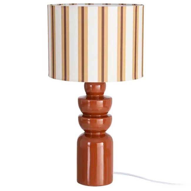 Lampe à poser céramique terracotta et abat-jour rayé 25x25x47cm Couleur marron <span itemprop=
