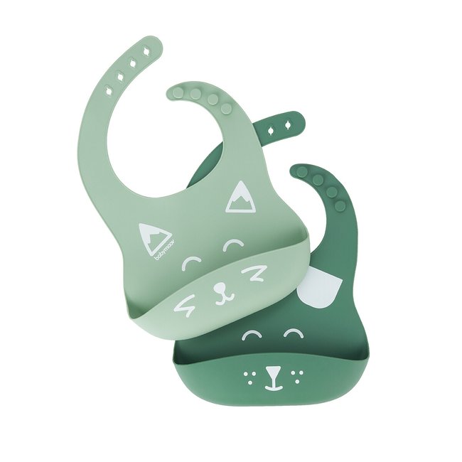 Lot de 2 bavoirs en silicone bib'isy vert <span itemprop=