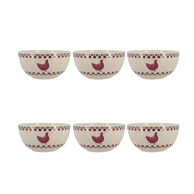 Lot de 6 bols en grès 55cl, GALLINA Couleur gris-rouge <span itemprop=