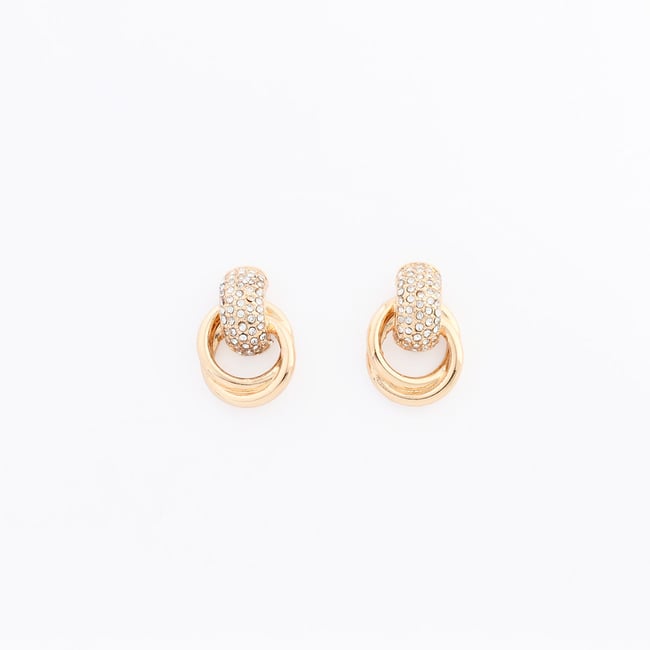 Boucles d'oreilles nœud doré à strass doré <span itemprop=