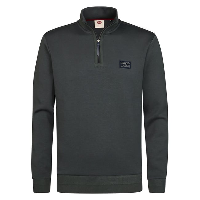 Sweat col montant zippé vert foncé <span itemprop=
