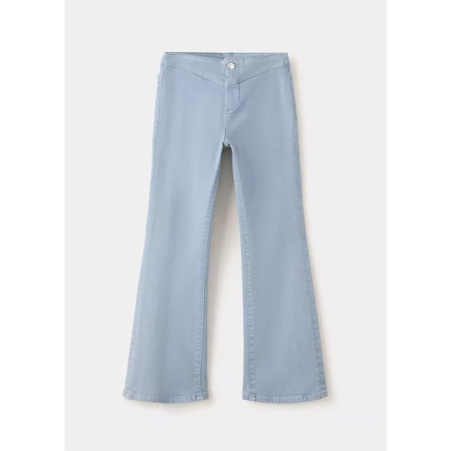 Jeans flare taille normale détail couture bleu porcelaine <span itemprop=