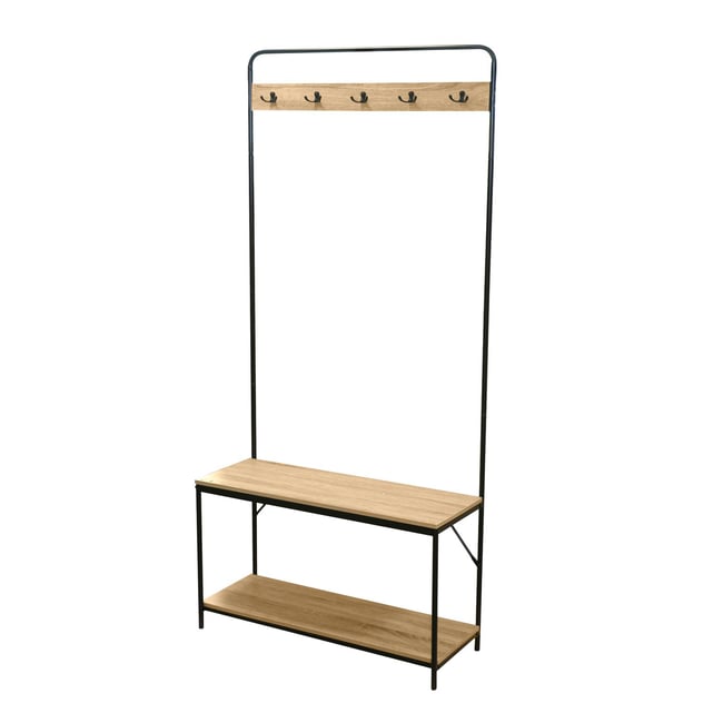 Porte-manteau banc de rangement 5 patères et 1 étagère de rangement Couleur beige <span itemprop=