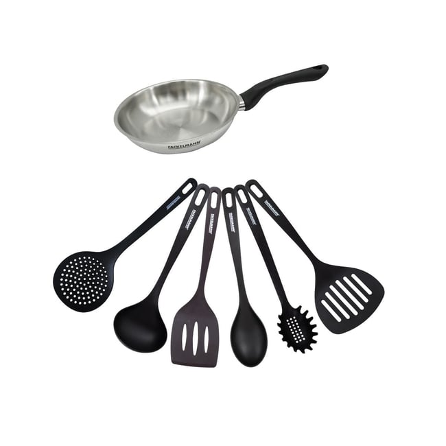 Set poêle 20 cm en inox et 6 ustensiles GENEVA inox|noir <span itemprop=