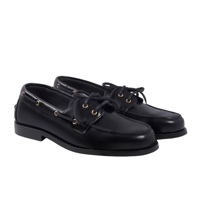 Mocassins bateau Thelma cuir vernis noir <span itemprop=