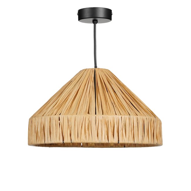 Suspension lumineuse en raphia tressé ELISA Couleur marron clair <span itemprop=