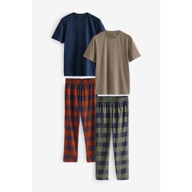 Pyjamas en jersey manches courtes, lot de 2 bleu marine/à carreaux de pierre <span itemprop=