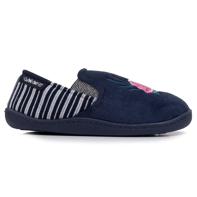 Chaussons Mocassins à élastique, semelle antidérapante bleu marine <span itemprop=