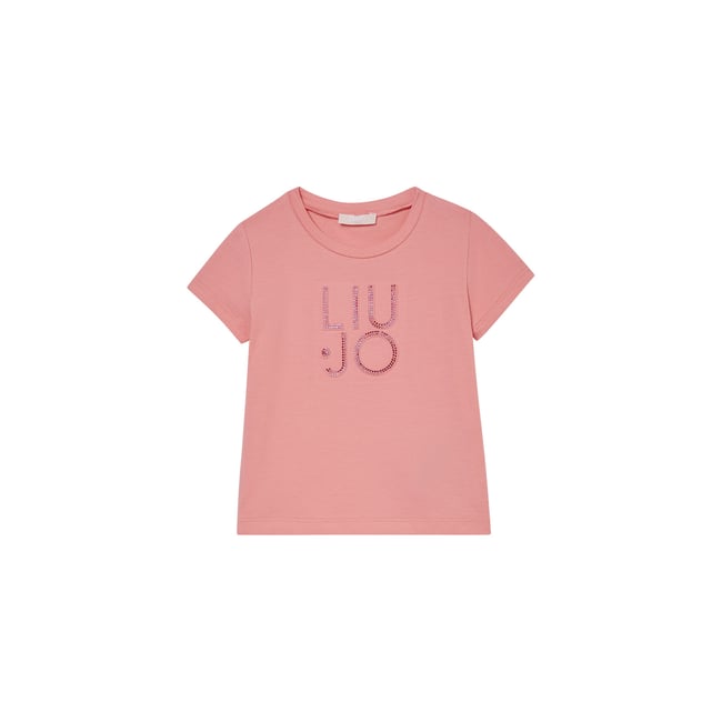 T-shirt avec logo et strass rose <span itemprop=