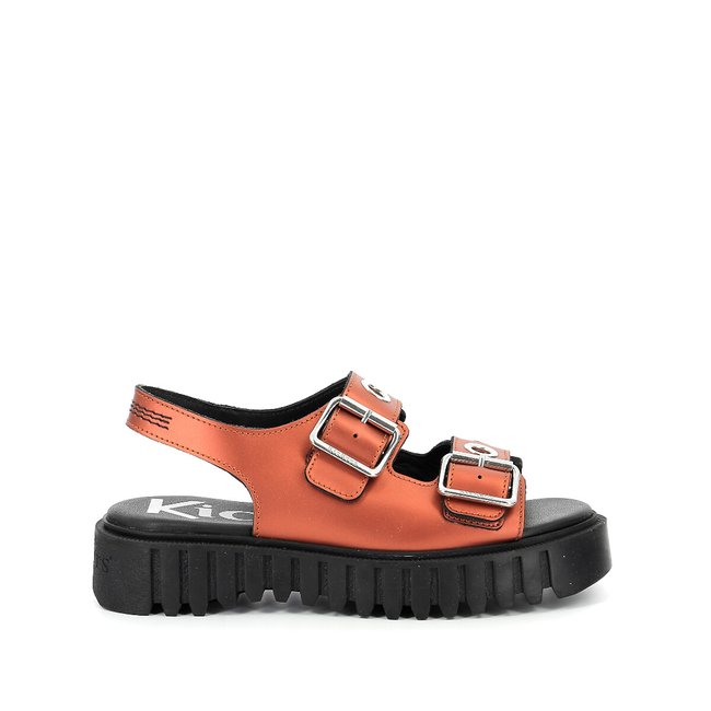 Sandali in pelle Kick Falk con fibbie arancione KICKERS