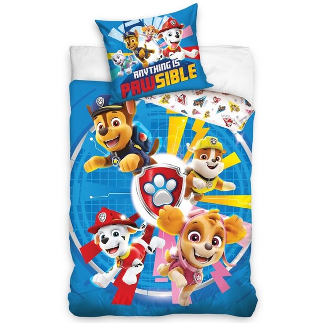 Parure de Lit Enfant Réversible Polycoton Chase et Marcus bleu <span itemprop=