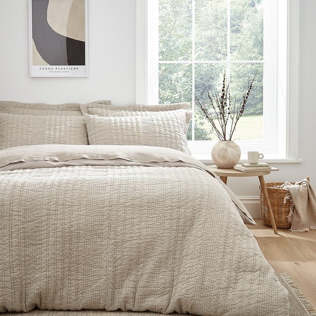 Tamba Jersey Stripe Duvet Cover and Pillowcase Set, natural beige, PINEAPPLE ELEPHANT