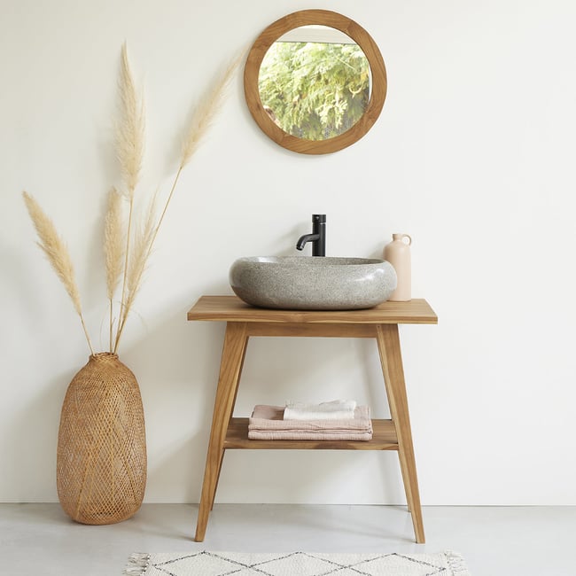 Meuble de salle de bain en teck massif 80 cm  SARA Couleur naturel <span itemprop=