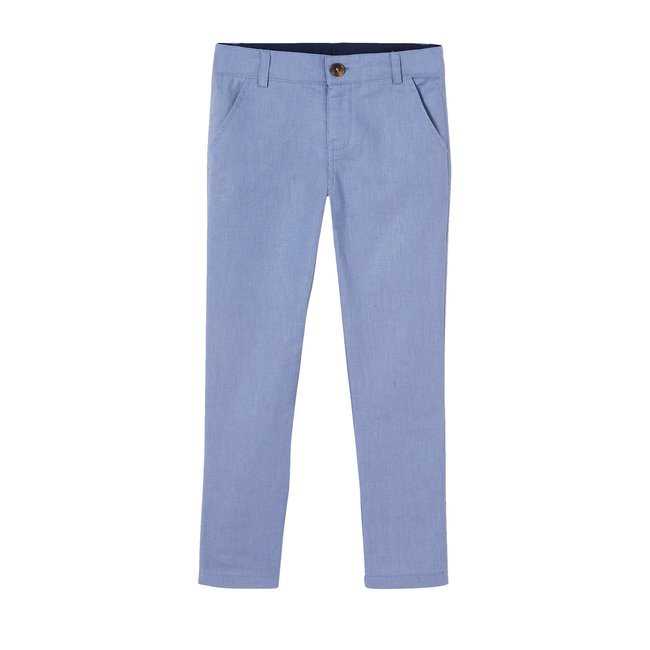 Pantalon Chino Marron Lin Et Coton - Taille 44 Femme Vintage, Très Bon état