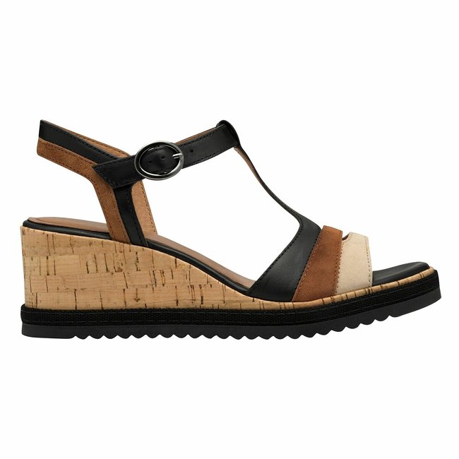 Wedge T-Bar Sandals, black, TAMARIS