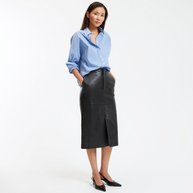 Jupe crayon en cuir longueur midi La Redoute Collections noir La Redoute